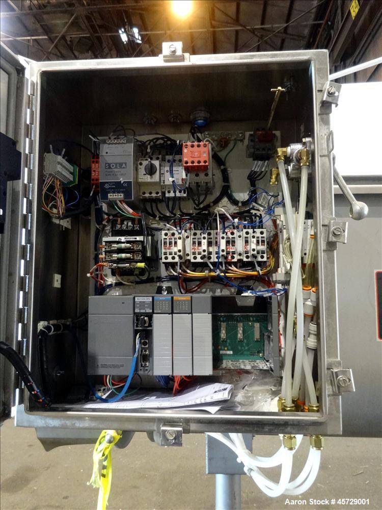 Used Mepaco Twin Shaft Paddle Mixer, Model 170, 2000 Pound Working Capacity (40 Cubic Feet), 304 Stainless Steel. Non-jacketed trough 71" long x 45" wide x 30" deep. (2) 3" Diameter shafts with 12 we...