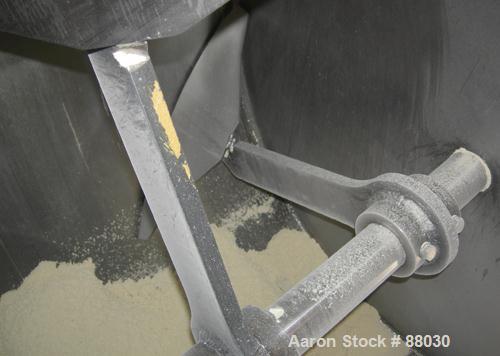 Used National Bulk Equipment Paddle Mixer, model 25-400SP, 44 cubic feet, carbon steel. Non-jacketed trough 42-1/2" wide x 48" long x approximately 47" deep.Approximate 2-1/2" diameter shaft with (4)...