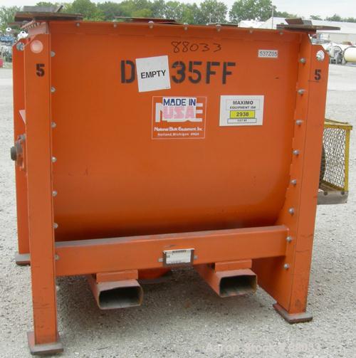 Used National Bulk Equipment Paddle Mixer, model 25-400SP, 44 cubic feet, carbon steel. Non-jacketed trough 42-1/2" wide x 48" long x approximately 47" deep.Approximate 2-1/2" diameter shaft with (4)...