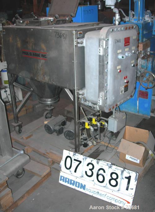 Used Paul O Abbe/Forberg Twin Shaft Fluidizer, Model AF-20. (0.7) Cubic foot working capacity, 1 cubic foot total, 304 stainless steel. Trough 15-3/4" x 18-1/2" x approximately 17" deep. (2) 1-3/4" d...