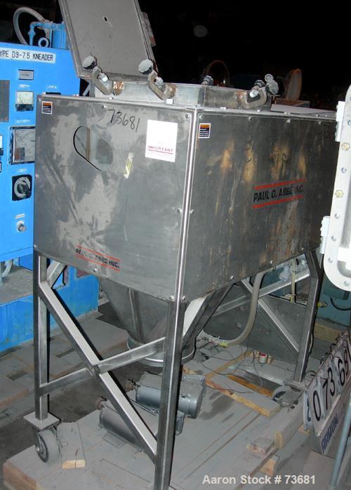 Used Paul O Abbe/Forberg Twin Shaft Fluidizer, Model AF-20. (0.7) Cubic foot working capacity, 1 cubic foot total, 304 stainless steel. Trough 15-3/4" x 18-1/2" x approximately 17" deep. (2) 1-3/4" d...