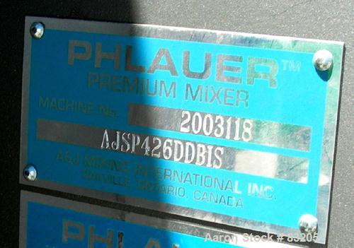 Unused-UNUSED: Phlauer premium twin shaft fluidized zone mixer, model AJSP426DDIS. 90 cubic feet working capacity, 304 stainless steel. Non-jacketed trough 72" x 84" x approx 48" deep. (2) 4-1/2" dia...