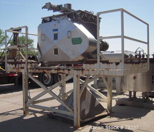 Used Phlauer Fluidized Zone Mixer, Model F-250S, 304 stainless steel, 8.8 cubic foot batch capacity. Non-jacketed trough 35.5" left to right x 43" front to back. 3" twin shaft counter-rotating, (15) ...