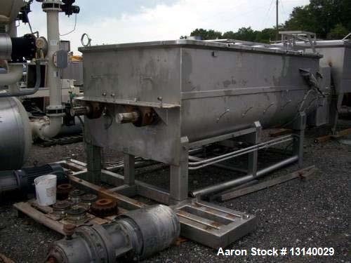 Used RMF Double Paddle Blender, Model 28-10000. 304 stanless steel, 200 cubic feet. Inside dimensions: 152" long x 72-3/4" wide x 51-3/16" deep. (2) 36" diameter paddle agitators driven by (2) SM-Cyc...