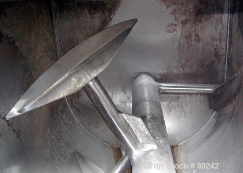 Used Scott Equipment Paddle Mixer, Model SPM4890SS, 94 cubic feet working capacity, 304 stainless steel. Non-jacketed trough 48" wide x 90" long x approximately 52" deep. 1 piece bolt-on top cover wi...