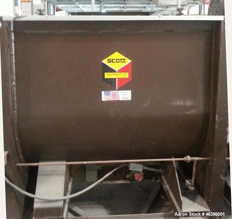 Used Scott Equipment Paddle/Ribbon Mixer, Model SPRM364. 30 Cubic feet. Carbon steel construction. Mixer internal dimensions 36" wide x 48" long. 15 HP Baldor motor, Model M2333T. Reducer (Browning S...