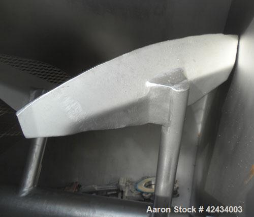 Used Scott Equipment Paddle Mixer, 100 Cubic Feet Capacity, 304 Stainless Steel. Stainless steel jacketed trough 96" long x 48" wide x approximately 54" deep. Bolt down top cover with hinged openings...
