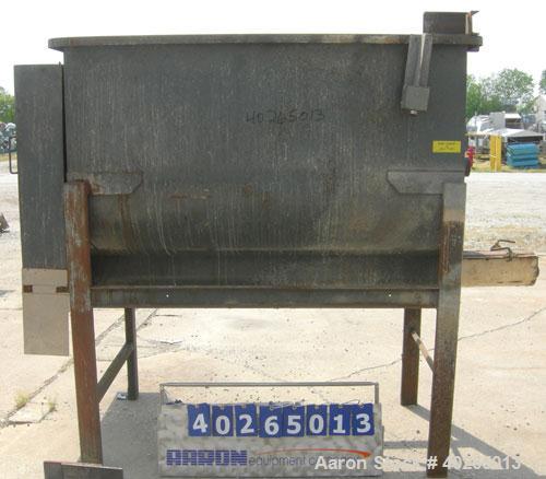 Used Weiler Paddle Mixer, Approximately 48 Cubic Foot Capacity, Carbon Steel. Trough measures 36" wide x 72" long x 50" deep.6" diameter screw discharge, 3" pitch.(4) paddle posts are 1" thickx 6" wi...