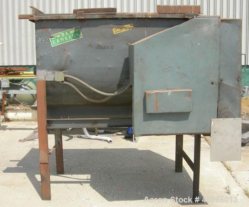 Used Weiler Paddle Mixer, Approximately 48 Cubic Foot Capacity, Carbon Steel. Trough measures 36" wide x 72" long x 50" deep.6" diameter screw discharge, 3" pitch.(4) paddle posts are 1" thickx 6" wi...