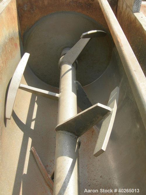 Used Weiler Paddle Mixer, Approximately 48 Cubic Foot Capacity, Carbon Steel. Trough measures 36" wide x 72" long x 50" deep.6" diameter screw discharge, 3" pitch.(4) paddle posts are 1" thickx 6" wi...