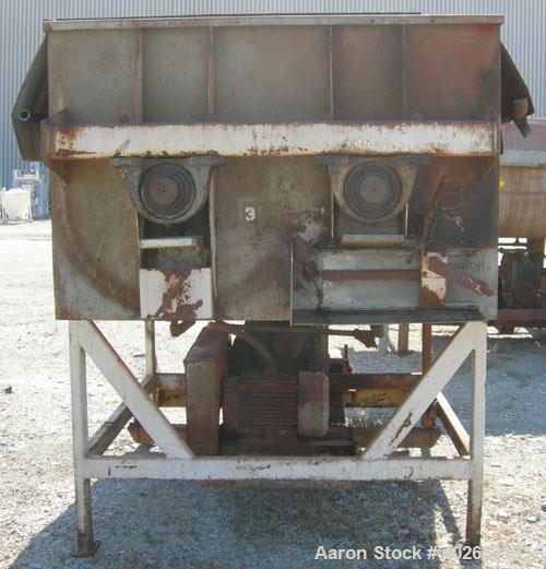 Used Twin Shaft Paddle Mixer, approximately 188 cubic feet working capacity, 316 stainless steel.Jacketed trough 66" wide x 84" long x approximately 44" deep.2 piece top cover.(2) 6" diameter carbon ...