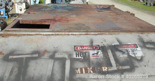 Used Twin Shaft Paddle Mixer, approximately 188 cubic feet working capacity, 316 stainless steel.Jacketed trough 66" wide x 84" long x approximately 44" deep.2 piece top cover.(2) 6" diameter carbon ...
