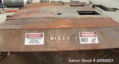 Used Twin Shaft Paddle Mixer, approximately 188 cubic feet working capacity, 316 stainless steel.Jacketed trough 66" wide x 84" long x approximately 44" deep.2 piece top cover.(2) 6" diameter carbon ...