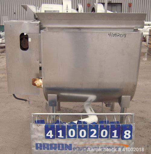 Used Will Flow Paddle Blender, approximately 20 cubic feet (150 gallon), 316 stainless steel. 30" wide x 38" long x 36" deep dimple jacketed trough, rated 55 psi at 300 degrees F. 2" diameter shaft w...
