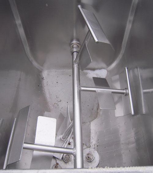 Used Will Flow Paddle Blender, approximately 20 cubic feet (150 gallon), 316 stainless steel. 30" wide x 38" long x 36" deep dimple jacketed trough, rated 55 psi at 300 degrees F. 2" diameter shaft w...