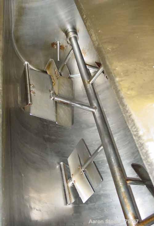 USED: Willflow paddle blender, approximate total capacity 66.8 cubic feet (500 gallon). Jacketed trough 42" wide x 75" long x 46" deep, rated 50 psi at 300 deg F. 1/3 hinged cover. 3" diameter shaft ...