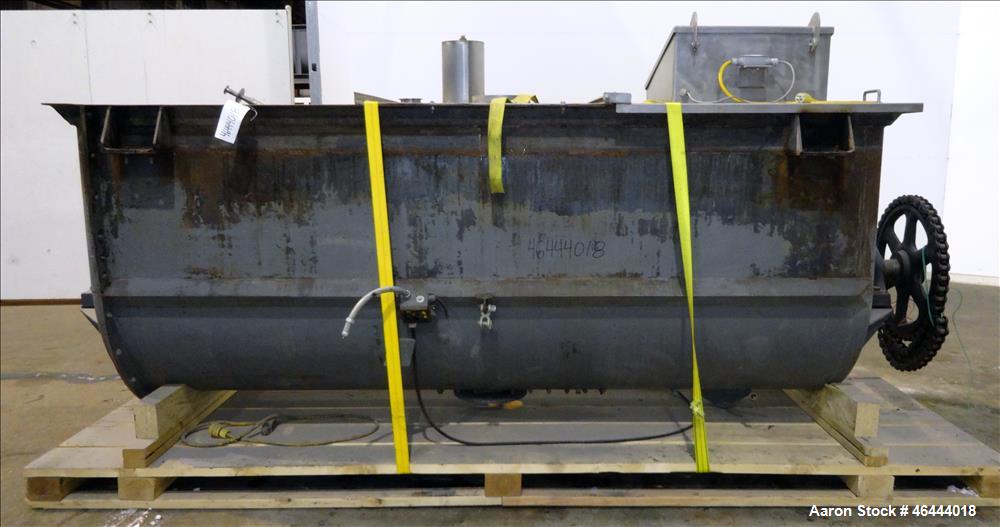 Used Young Machinery Paddle & Ribbon Blender, Size 12 42-10-0, Approximate 110 Cubic Feet Working Capacity, Carbon Steel. Non-jacketed trough 42-1/2" wide x 120" long x approximately 48" deep. Approx...