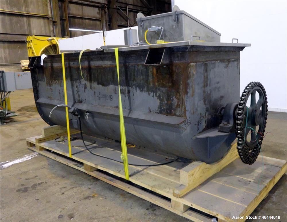 Used Young Machinery Paddle & Ribbon Blender, Size 12 42-10-0, Approximate 110 Cubic Feet Working Capacity, Carbon Steel. Non-jacketed trough 42-1/2" wide x 120" long x approximately 48" deep. Approx...