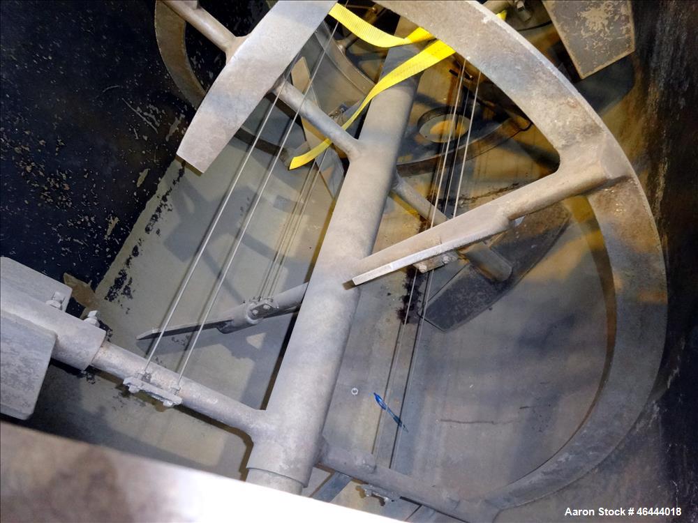 Used Young Machinery Paddle & Ribbon Blender, Size 12 42-10-0, Approximate 110 Cubic Feet Working Capacity, Carbon Steel. Non-jacketed trough 42-1/2" wide x 120" long x approximately 48" deep. Approx...