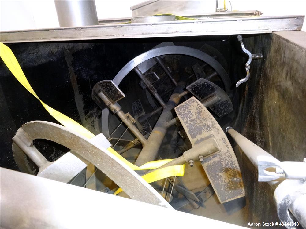Used Young Machinery Paddle & Ribbon Blender, Size 12 42-10-0, Approximate 110 Cubic Feet Working Capacity, Carbon Steel. Non-jacketed trough 42-1/2" wide x 120" long x approximately 48" deep. Approx...