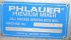 Used Phlauer Fluidized Zone Mixer, Model F-250S, 304 stainless steel, 8.8 cubic foot batch capacity. Non-jacketed trough 35.5
