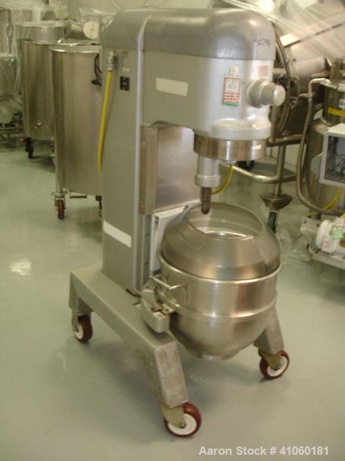 Used Hobart Mixer, 60 Quart, Model H600T. Stainless steel bowl and beater, 1.5 hp 460 volt, serial #11-330-752.