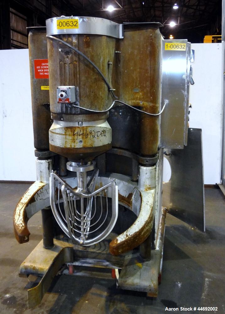 Used AMF Glen 340 Quart (85 Gallon) Planetary Mixer. Manual speed range 45 to 330 rpm. Includes (1) 304 stainless steel four wing attachment. Approximate 2hp elevating head motor, approximate 24-1/2 ...