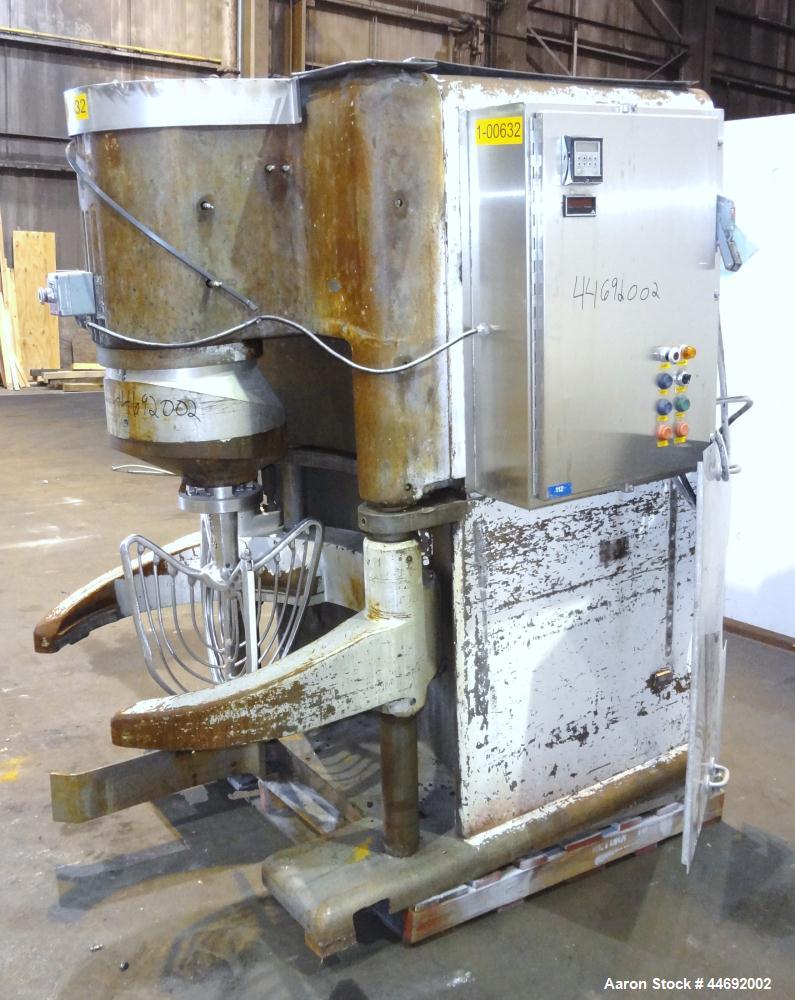 Used AMF Glen 340 Quart (85 Gallon) Planetary Mixer. Manual speed range 45 to 330 rpm. Includes (1) 304 stainless steel four wing attachment. Approximate 2hp elevating head motor, approximate 24-1/2 ...