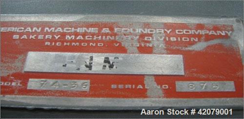 Used AMF Glenn Mixer, model 74-36, 340 quarts; 460 VAC, 3 ph, 60 hz, 20 amps, control voltage: 115 vac; 15 hp drive motor; 7'2" H x 4'9" W x 6'3" D, approximately 6000 lbs.