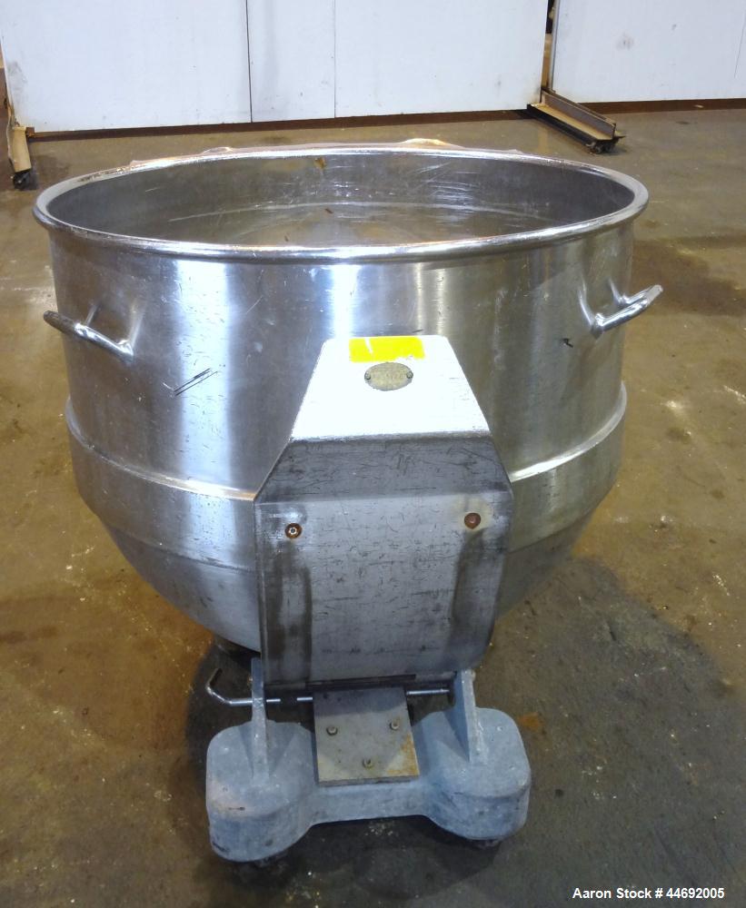 Used AMF Glen 340 Quart (85 Gallon) Mixing Bowl, 304 Stainless Steel. Approximate 33" diameter x 28" deep. Includes a bowl cart.