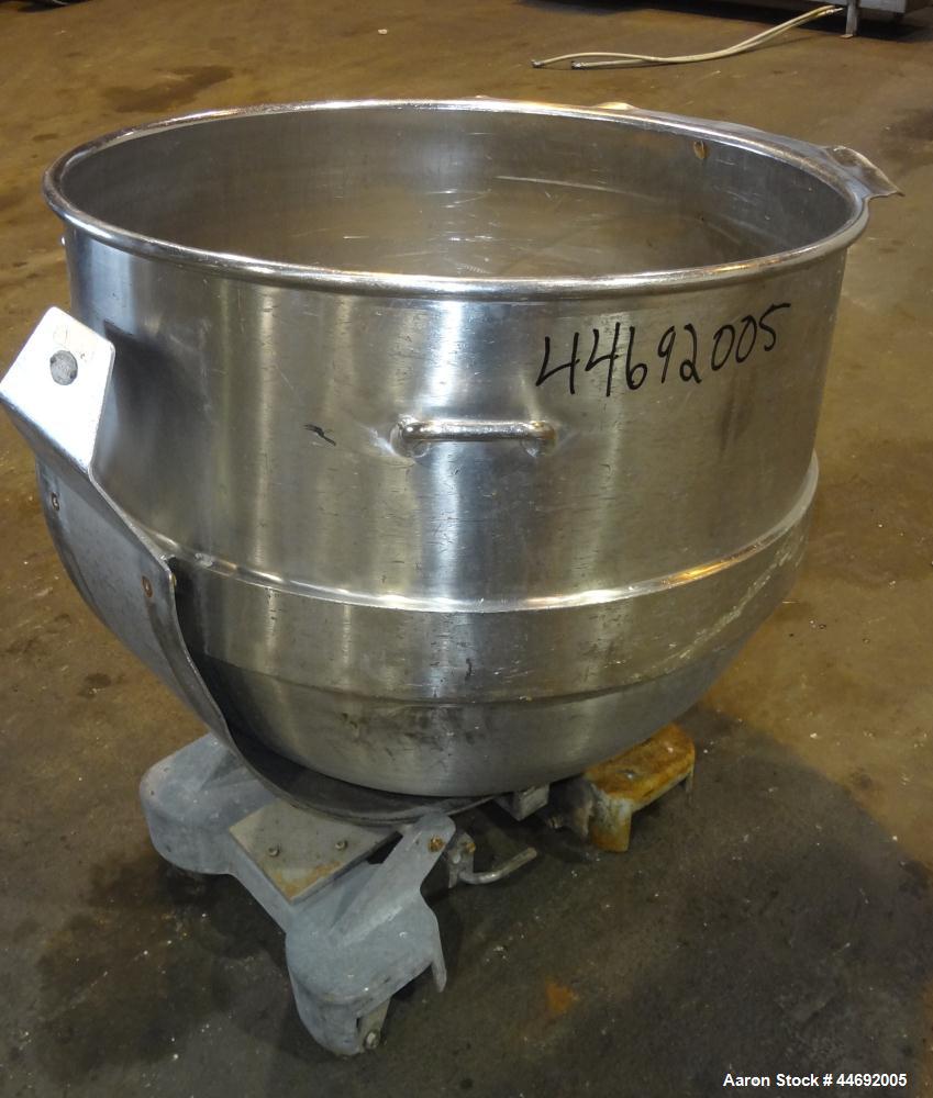 Used AMF Glen 340 Quart (85 Gallon) Mixing Bowl, 304 Stainless Steel. Approximate 33" diameter x 28" deep. Includes a bowl cart.