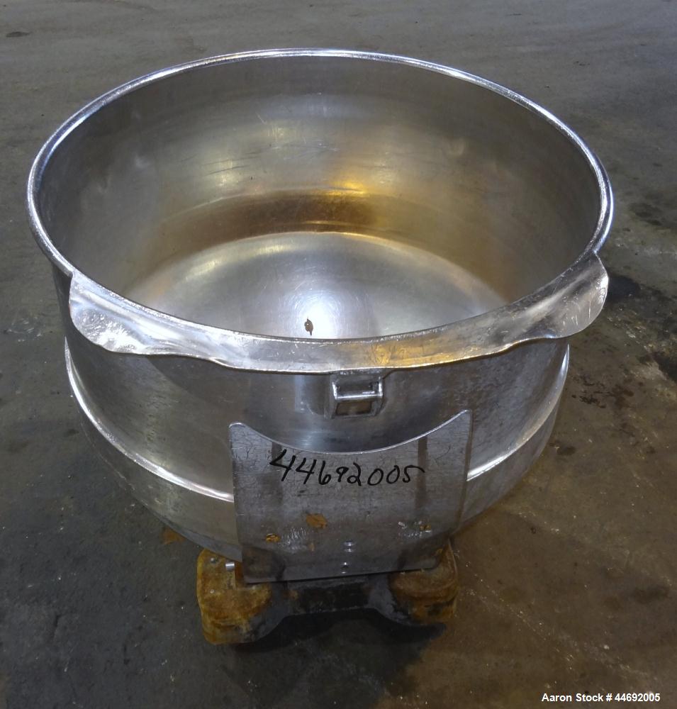 Used AMF Glen 340 Quart (85 Gallon) Mixing Bowl, 304 Stainless Steel. Approximate 33" diameter x 28" deep. Includes a bowl cart.