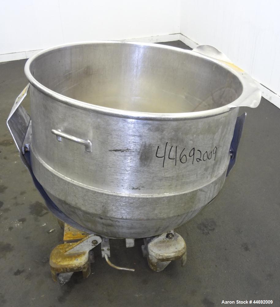 Used AMF Glen 340 Quart (85 Gallon) Mixing Bowl, 304 Stainless Steel. Approximate 33" diameter x 28" deep. Includes a bowl cart.