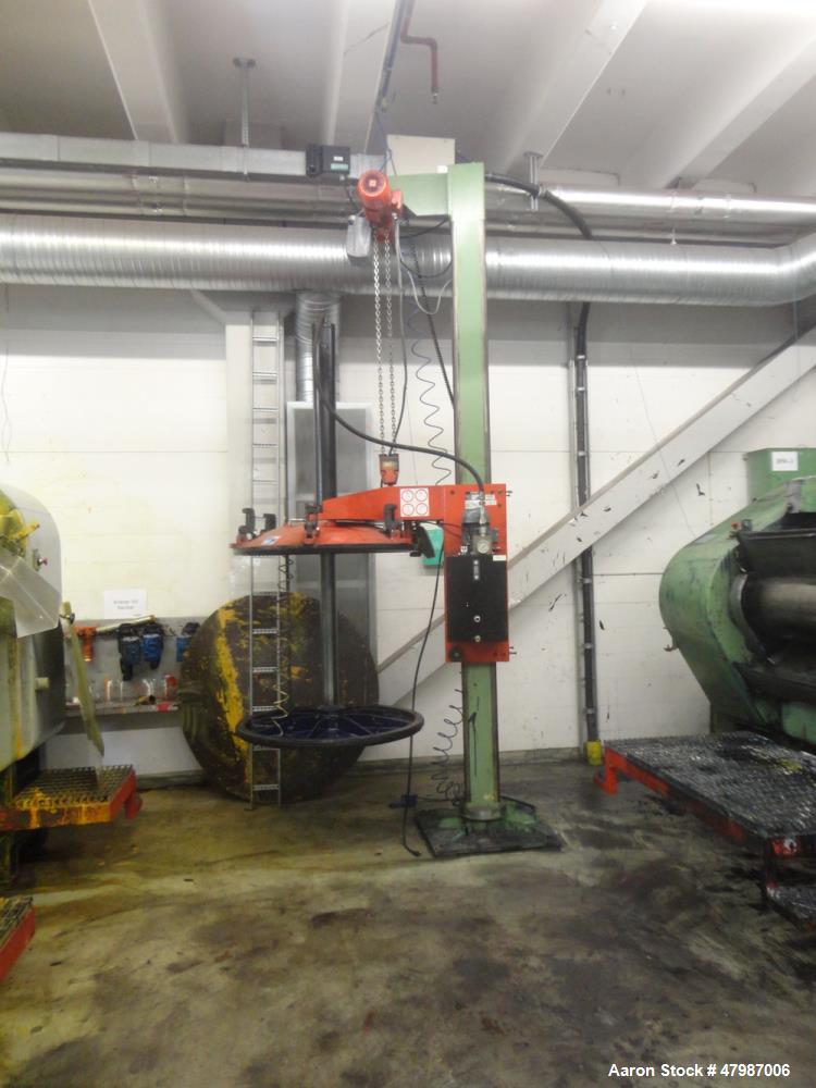 Used Buhler Press-Out Unit, Removable Head Design, Type B 1100-K/SWF. Serial#10314683/5701, new 2000. The press out unit has a removable head that accepts an 1100mm diameter (43.3”) mixing tank. The ...