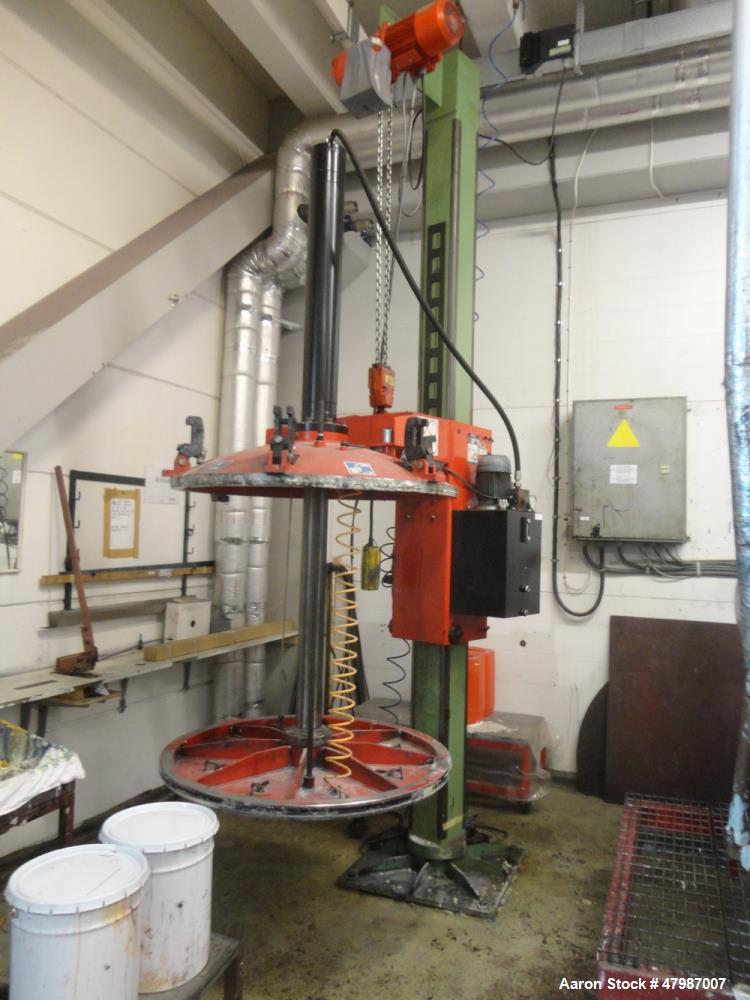 Used Buhler Press-Out Unit, Removable Head Design, Type B 1100-K/SWF. Serial#10314686/5704, new 2000. The press out unit has a removable head that accepts an 1100mm diameter (43.3”) mixing tank. The ...