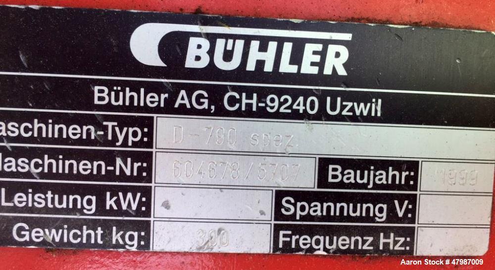 Used Buhler Removable Head Type Press-Out Unit. Designed to accept approximate 813mm diameter mixing tanks. This unit includes one(1) 32” diameter x 32” deep caster mounted stainless steel mixing tan...