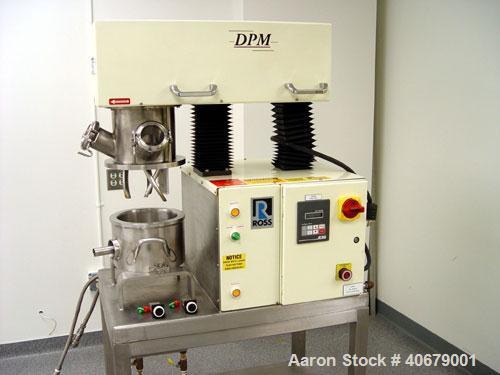 Used Ross double planetary mixer, model DPM-1. High viscosity blades, HV blades rotate on their own axis and on a common axis at the same time and promote top to bottom mixing of ingredients. One gal...