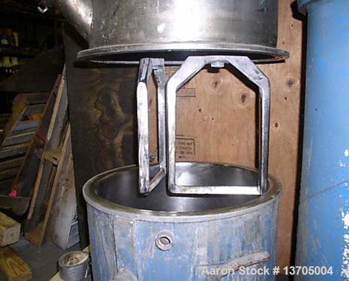 Used Ross Model HDM-10 vacuum jacketed double planetary mixer. 10 gallon capacity, stainless steel construction, stainless steel jacketed mix can, driven by a 3 hp variable speed drive, air/oil hydra...