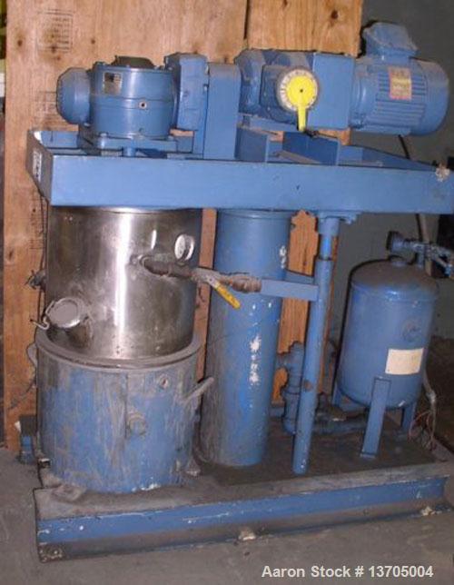 Used Ross Model HDM-10 vacuum jacketed double planetary mixer. 10 gallon capacity, stainless steel construction, stainless steel jacketed mix can, driven by a 3 hp variable speed drive, air/oil hydra...
