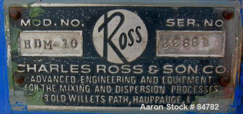 Used Ross Double Planetary Mixer, Model HDM10, Stainless Steel. 2-12 gallon working capacity, 15 gallon total. 18" diameter x 13-1/2" deep carbon steel jacketed mixing bowl, air/oil lift, requires du...