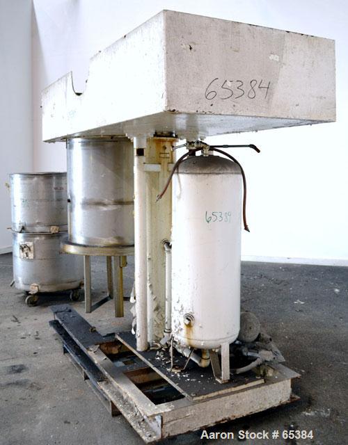 Used Ross Double Planetary Mixer, Model HDM75, 304 Stainless Steel. 10-75 Gallon working capacity. (2) 34-1/2" Diameter x 22-1/2" deep non-jacketed mixing cans. Air/oil lift, top dust hood with a 7” ...