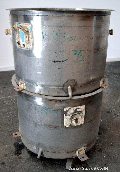 Used Ross Double Planetary Mixer, Model HDM75, 304 Stainless Steel. 10-75 Gallon working capacity. (2) 34-1/2" Diameter x 22-1/2" deep non-jacketed mixing cans. Air/oil lift, top dust hood with a 7” ...