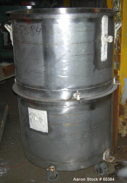 Used Ross Double Planetary Mixer, Model HDM75, 304 Stainless Steel. 10-75 Gallon working capacity. (2) 34-1/2" Diameter x 22-1/2" deep non-jacketed mixing cans. Air/oil lift, top dust hood with a 7” ...