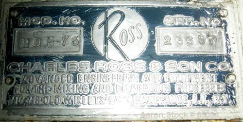 Used Ross Double Planetary Mixer, Model HDM75, 304 Stainless Steel. 10-75 Gallon working capacity. (2) 34-1/2" Diameter x 22-1/2" deep non-jacketed mixing cans. Air/oil lift, top dust hood with a 7” ...