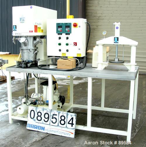 USED: Ross planetary Powermix, model PD/DS-2, 304 stainless steel. 1-1/2 gallon working capacity, 2 total. 9-5/8" diameter x 6-1/2" deep non-jacketed change can design mixing bowl, top vacuum hood wi...