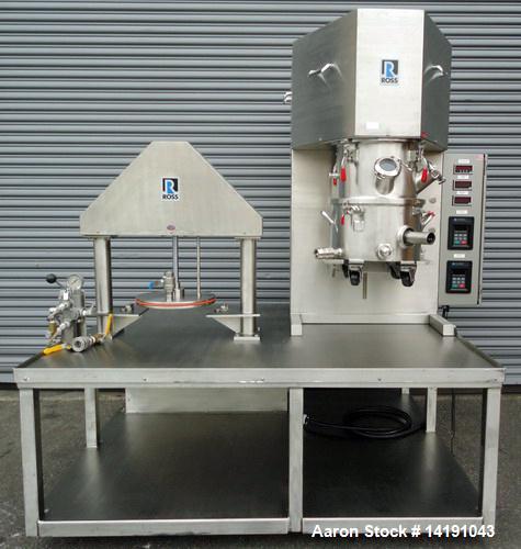 Used Ross Dual Shaft 4 Gallon Vacuum Stainless Steel Planetary Mixer and High Speed Disperser, Model PDM-DS-4 (Powermix).  Unit features stainless steel jacketed bowl (100 psi maximum jacket pressure...