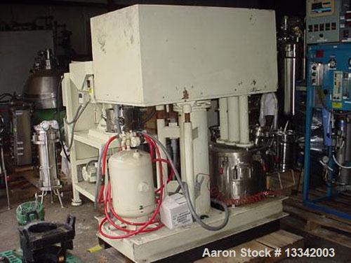 Used Ten Gallon Ross Model PVM 10 Triple Shaft Mixer. Stainless steel construction. 1.5 hp rotor/stator, 3 hp sweep, 5 hp disperser, jacketed, vacuum rated, 208-230/460V, 3 ph, 60 hz. 18" diameter x ...