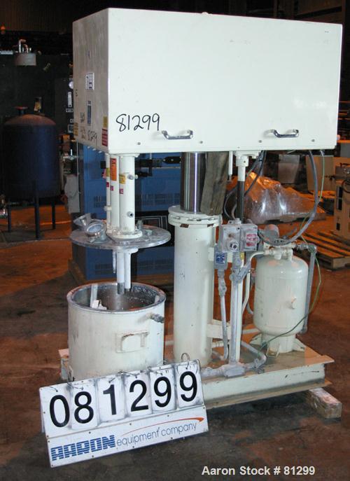USED: Ross Versa Mix model PVM-10. 10 gallon mixing capacity, 321 stainless steel, change can design. Triple agitation, 18" diameter x 13-1/2" deep carbon steel jacketed can, off-center bottom outlet...