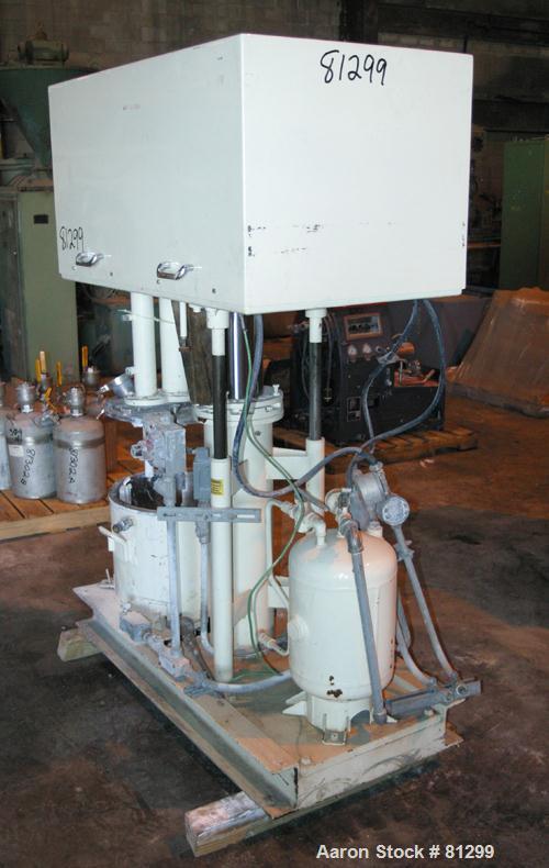 USED: Ross Versa Mix model PVM-10. 10 gallon mixing capacity, 321 stainless steel, change can design. Triple agitation, 18" diameter x 13-1/2" deep carbon steel jacketed can, off-center bottom outlet...