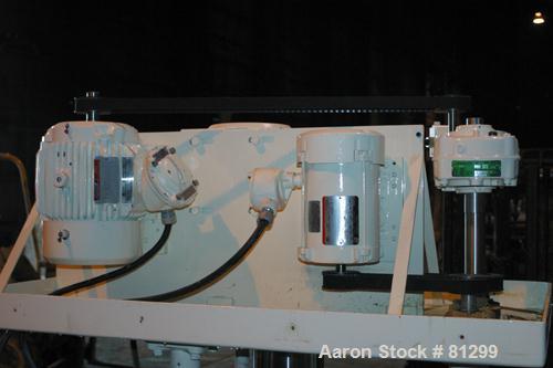 USED: Ross Versa Mix model PVM-10. 10 gallon mixing capacity, 321 stainless steel, change can design. Triple agitation, 18" diameter x 13-1/2" deep carbon steel jacketed can, off-center bottom outlet...